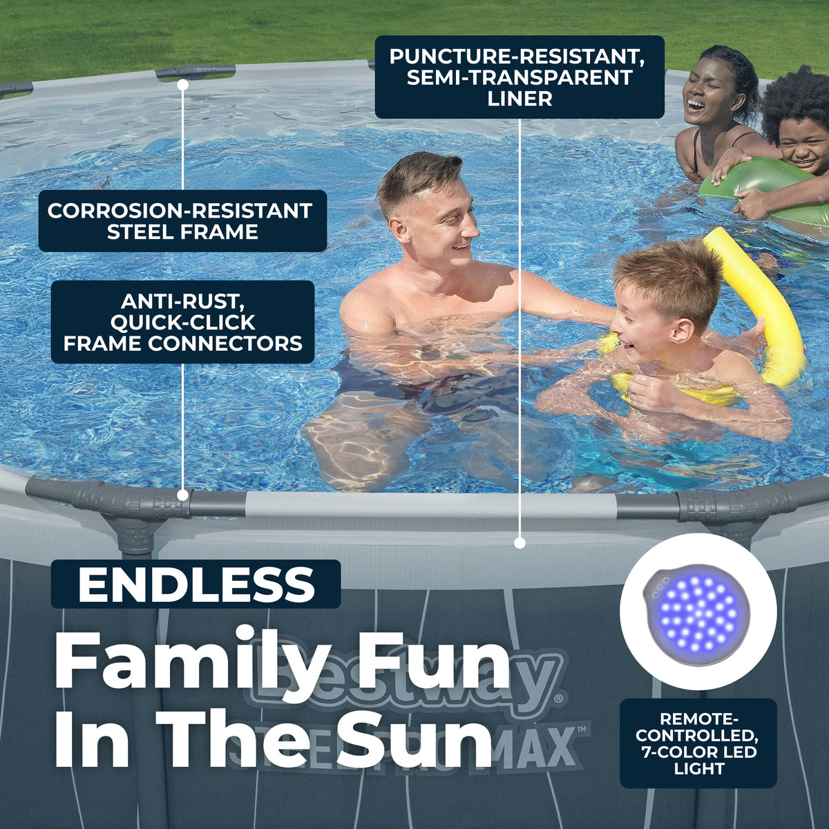 Bestway Steel Pro MAX 15' x 42" Round Above Ground Pool Set with LED L | Bestway Hot Sale