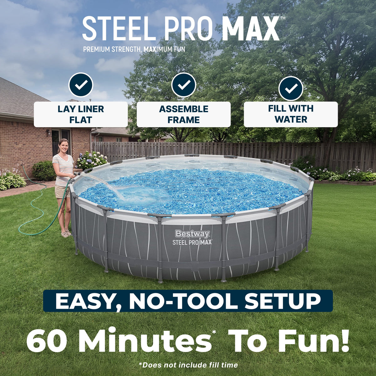 Bestway Steel Pro MAX 15' x 42" Round Above Ground Pool Set with LED L | Bestway Hot Sale