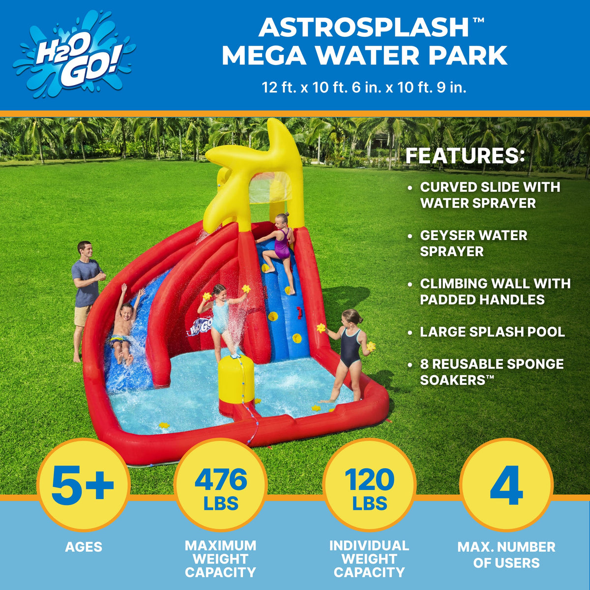 H2OGO! AstroSplash Kids Inflatable Mega Water Park 10'9" | Bestway Signature