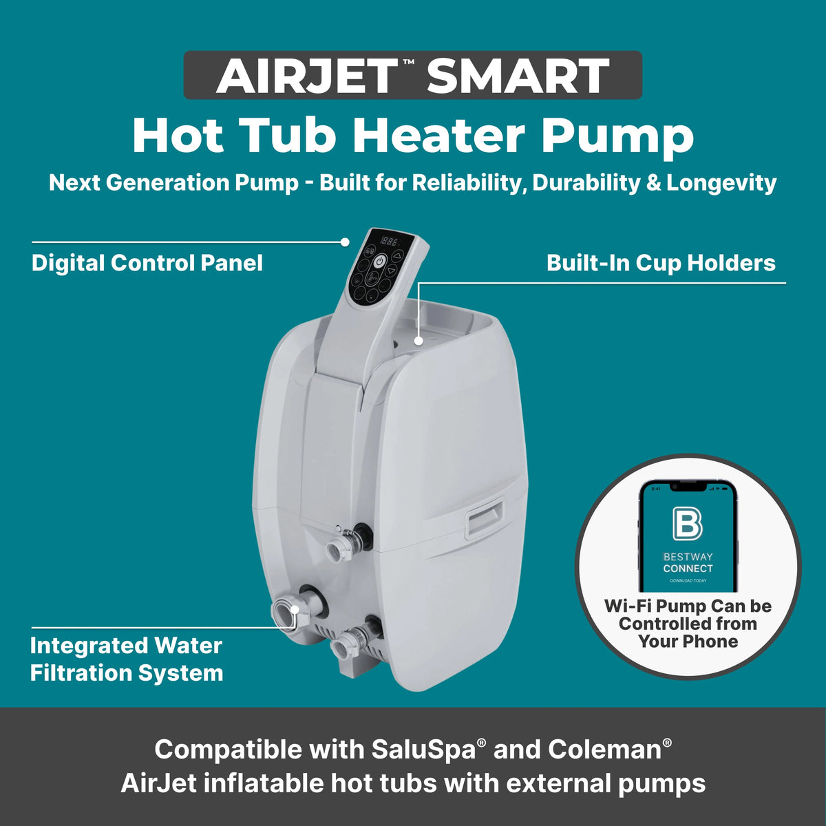 SaluSpa AirJet Smart Hot Tub Heater Pump with App-Control | Bestway Latest