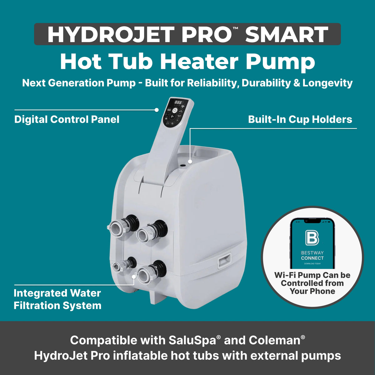 SaluSpa HydroJet Pro Smart Hot Tub Heater Pump with App-Control | Bestway Popular