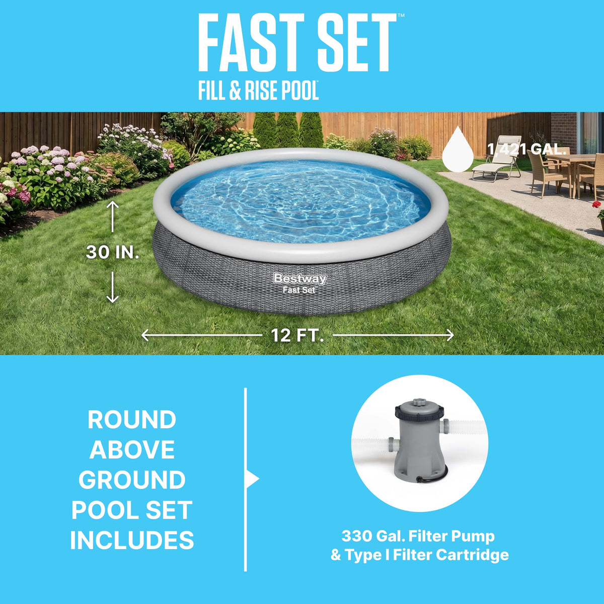Bestway Fast Set 12’ x 30” Inflatable Round Soft Sided Above Ground Po | Bestway Hot Sale